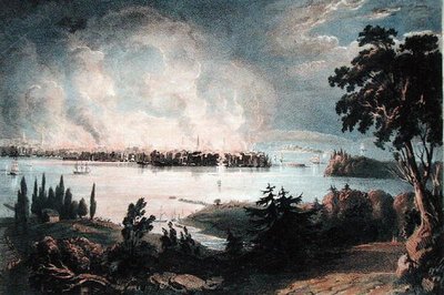 View of the City of New York from Weehawk during the Great Fire, December 16 1835, engraved by Day and Haghe by American School