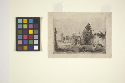 Village Street with Cattle and Covered Wagon by American School