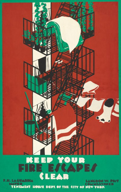 Vintage Poster of a New York City Fire Escape by American School