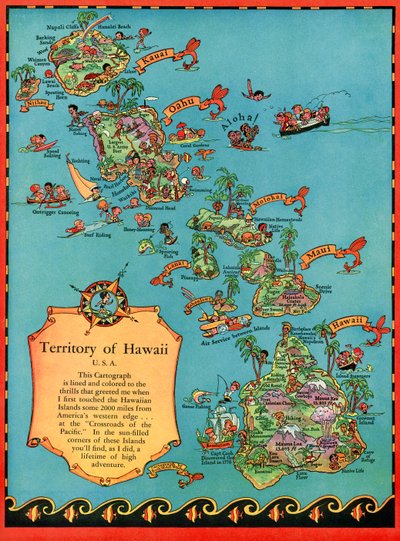 Vintage Tourist Map of Hawaii by American School