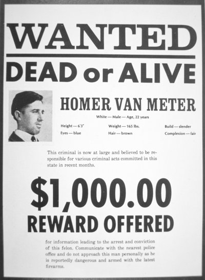 Wanted poster for Homer van Meter by American School