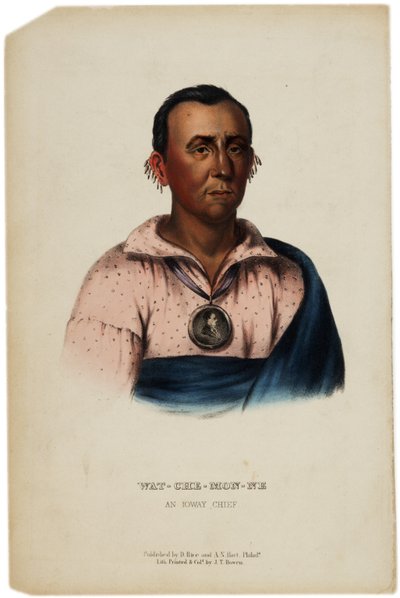 Wat-Che-Mon-Ne, Ioway Chief, print made by J. T. Bowen, illustration from The History of the Indian Tribes of North America by Thomas L. McKenney and James Hall by American School