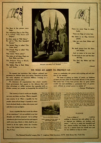 We Need an Army to Protect Us, propaganda pamphlet from the National Security League, c.1914-18 by American School