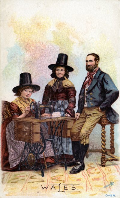 Welsh family grouped around a Singer sewing machine, c.1893 by American School