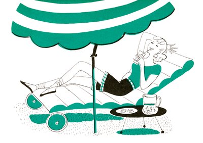 Woman Lounging on a Chaise in Her Backyard by American School
