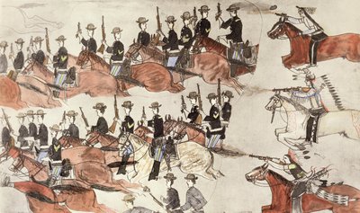 Battle of Little Bighorn, Montana, USA, 25-26 June 1876, c. 1900 by Amos Bad Heart Buffalo
