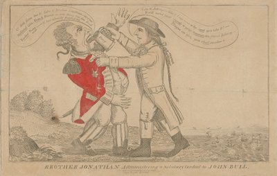 Brother Jonathan administering a Salutary Cordial to John Bull by Amos Doolittle