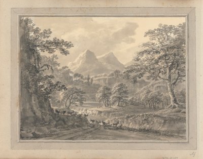 Mountainous landscape with goats by Amos Green