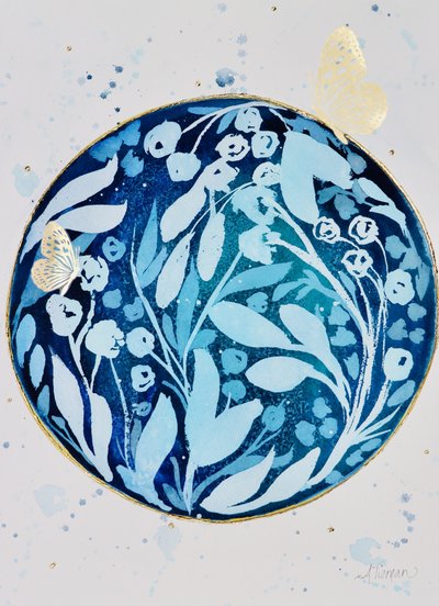 Golden Butterfly Blue Garden by Amy Tieman