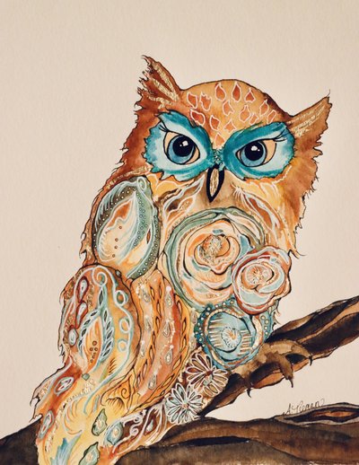 Whimsical Patterned Owl by Amy Tieman