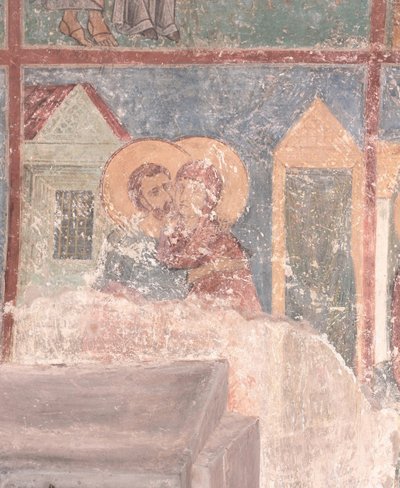 Meeting of Saints Joachim and Anne at the Golden Gate, 12th Century by Ancient Russian frescos
