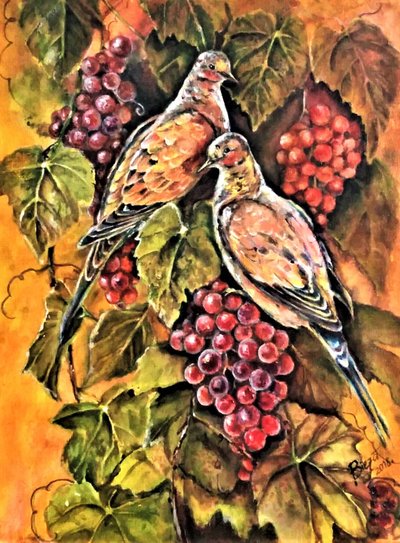 Autumn Doves And Grapes by Anda Bieza