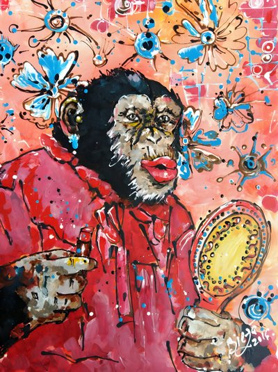 Chimpanzee Applying Lipstick by Anda Bieza