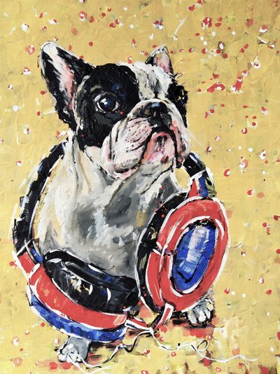 Frenchie with Headphones by Anda Bieza