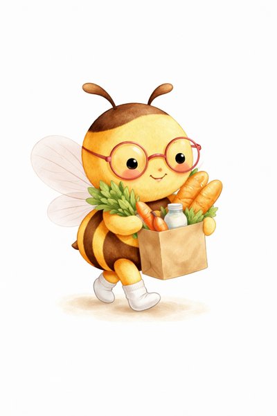 Happy Bee With Groceries by Anda Bieza