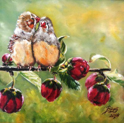 Love Birds on Branch by Anda Bieza