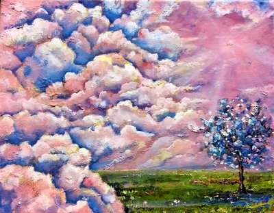 Pink Sky Blue Tree by Anda Bieza