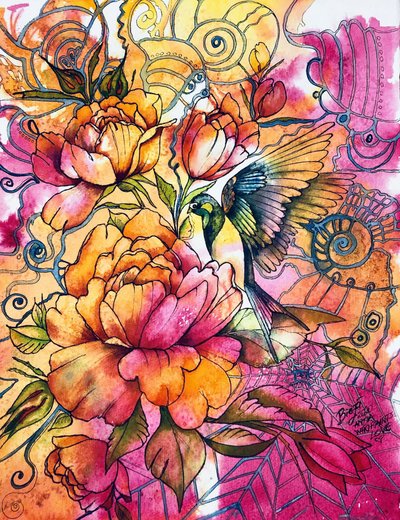 Vibrant Blooms Bird by Anda Bieza
