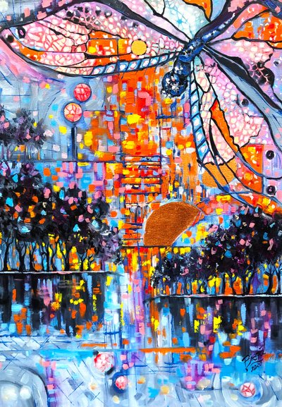 Vibrant City Dragonfly by Anda Bieza