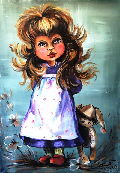 Whimsical Girl And Doll by Anda Bieza