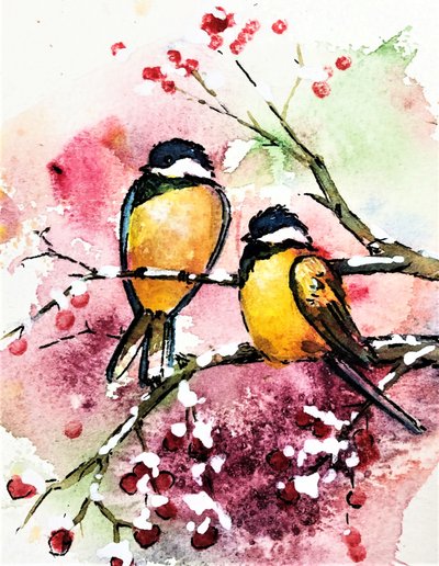 Winter Birds and Berries by Anda Bieza