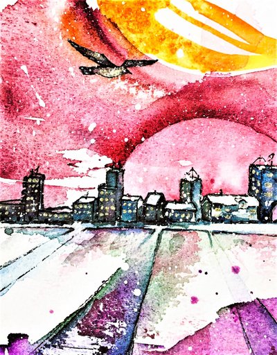 Winter City Sunset by Anda Bieza