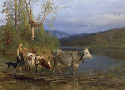Dairymaid with Cows by Anders Askevold