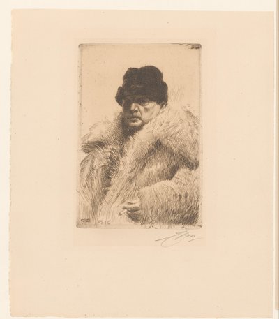Self-Portrait with Fur and Cap by Anders Leonard Zorn (signed by artist)