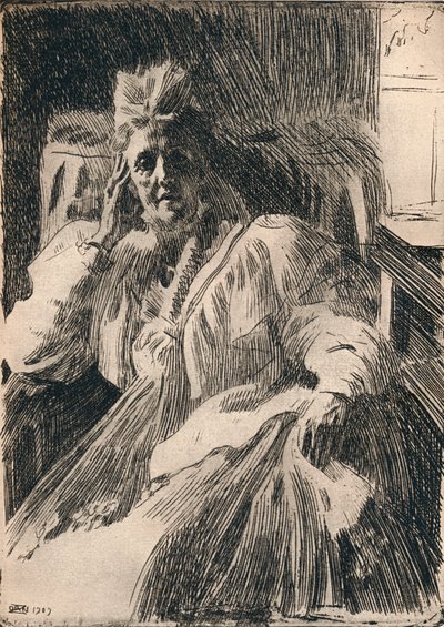 An Etching of the Dowager Queen of Sweden by Anders Leonard Zorn