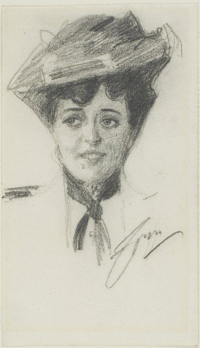 Head of a Young Woman Wearing a Hat by Anders Leonard Zorn