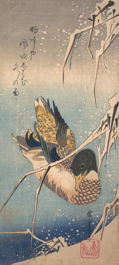 A Wild Duck Near a Snow-laden Shore by Ando Hiroshige