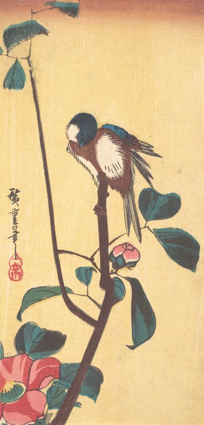 Camellia and Blue-Headed Bird, ca. 1833 by Ando Hiroshige