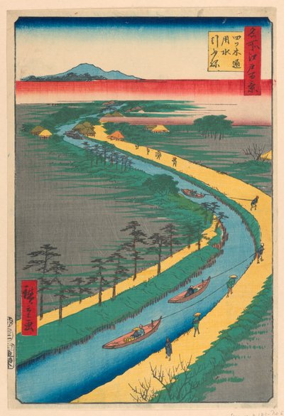 Hauling Canal Boats, Yotsugi Road from the Series One Hundred Famous Views of Edo by Ando Hiroshige