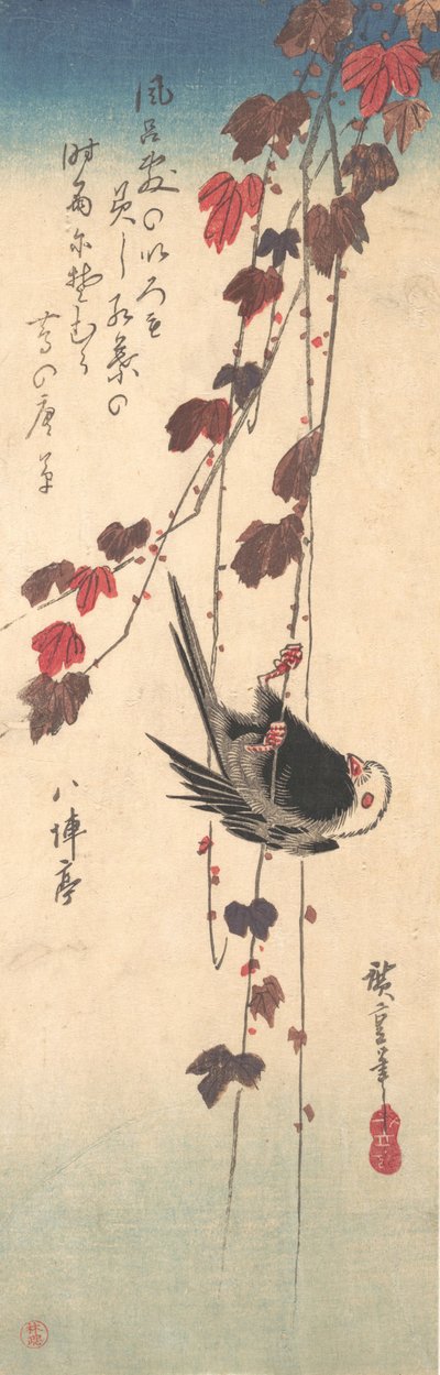 Long-tailed Tit on Autumn Ivy, ca. 1835 by Ando Hiroshige