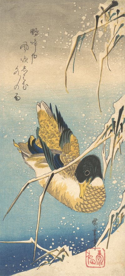 Mallard Duck and Snow-covered Reeds, ca. 1832 by Ando Hiroshige