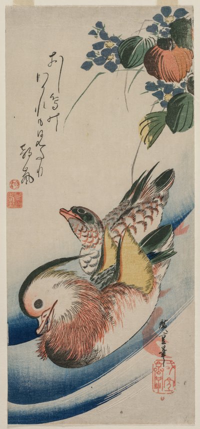 Mandarin Ducks and Flowering Plants by Ando Hiroshige