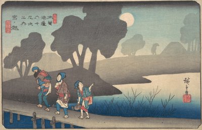 Moonlit Night at Miyanokoshi, from The Sixty-nine Stations of the Kisokaido, ca. 1838 by Ando Hiroshige