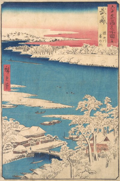 Morning after a Snowfall, the Sumida River, Musashi Province, from the series Views of..., ca. 1853 by Ando Hiroshige