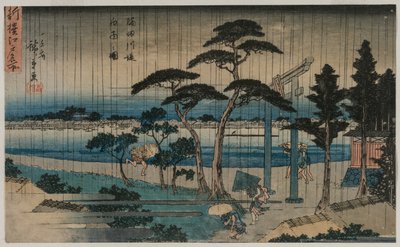 Picture of Light Rain on the Embankment of the Sumida River by Ando Hiroshige