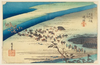 Shimada, Travelers Crossing the Oigawa, in The Fifty-Three Stations of the Tokaido Road by Ando Hiroshige