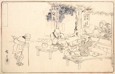 The Famous Practical Jokers Yajirobei at a Wayside Restaurant by Ando Hiroshige