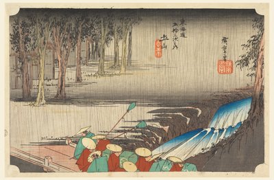 Tsuchi-yama, Spring Rain, in The Fifty-Three Stations of the Tokaido Road by Ando Hiroshige