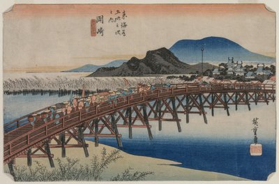 Yahagi Bridge at Okazaki Station 39, From the series Fifty-Three Stations of the Tokaido by Ando Hiroshige