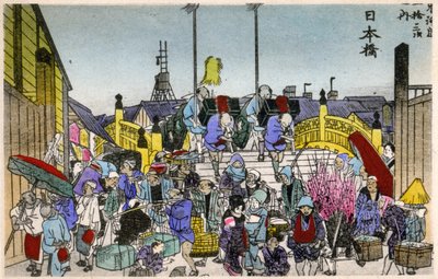 Geography. Japan. The Morning glow at the Nihonbashi (1st station). Woodcut by Hiroshige in: Fifty Three Stations of the Tokaido (1833-1834). Postcard, Japan, c.1900 by Ando or Utagawa (after) Hiroshige