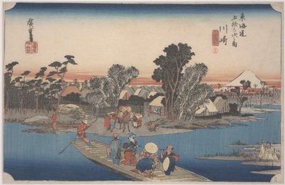 A Ferry on the Rokugo River by Ando or Utagawa Hiroshige