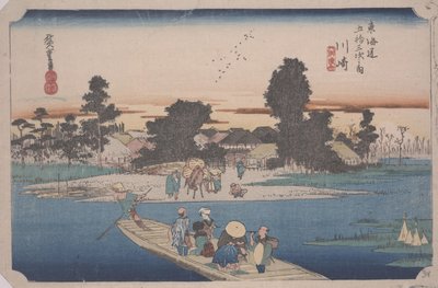 A Ferry on the Rokugo River by Ando or Utagawa Hiroshige