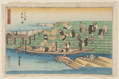 Boats Docking at Hachikenya by Ando or Utagawa Hiroshige