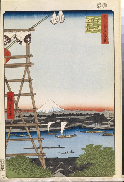 One Hundred Famous Views of Edo: Ekoin Temple in Ryogoku and Moto-Yanagi Bridge by Ando or Utagawa Hiroshige