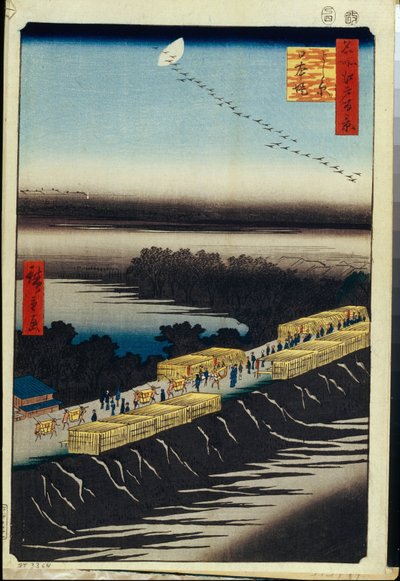 One Hundred Famous Views of Edo: Nihon Embankment and Yoshiwara by Ando or Utagawa Hiroshige