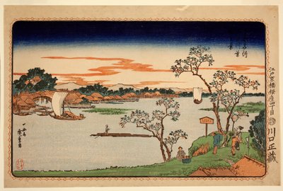 Cherry Trees in Leaf Beside the Sumida River, from the Series Famous Sites in the Eastern Capital (c.1831) by Ando or Utagawa Hiroshige